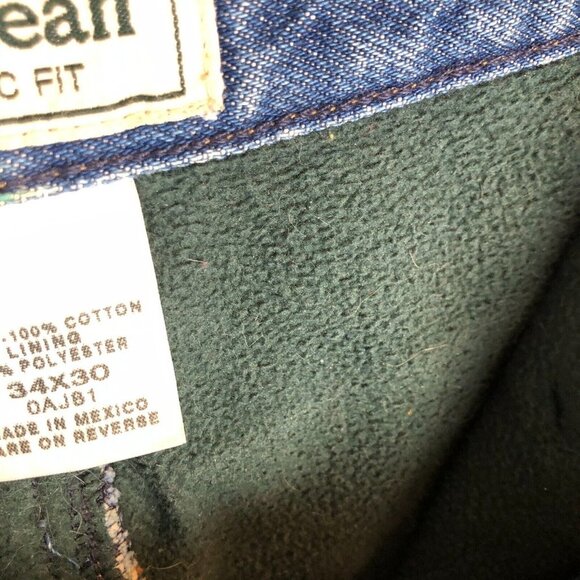 LL Bean Jeans Mens 34x30 Blue Medium Wash Green Fleece Lined Thermal 90s Classic - Picture 5 of 8